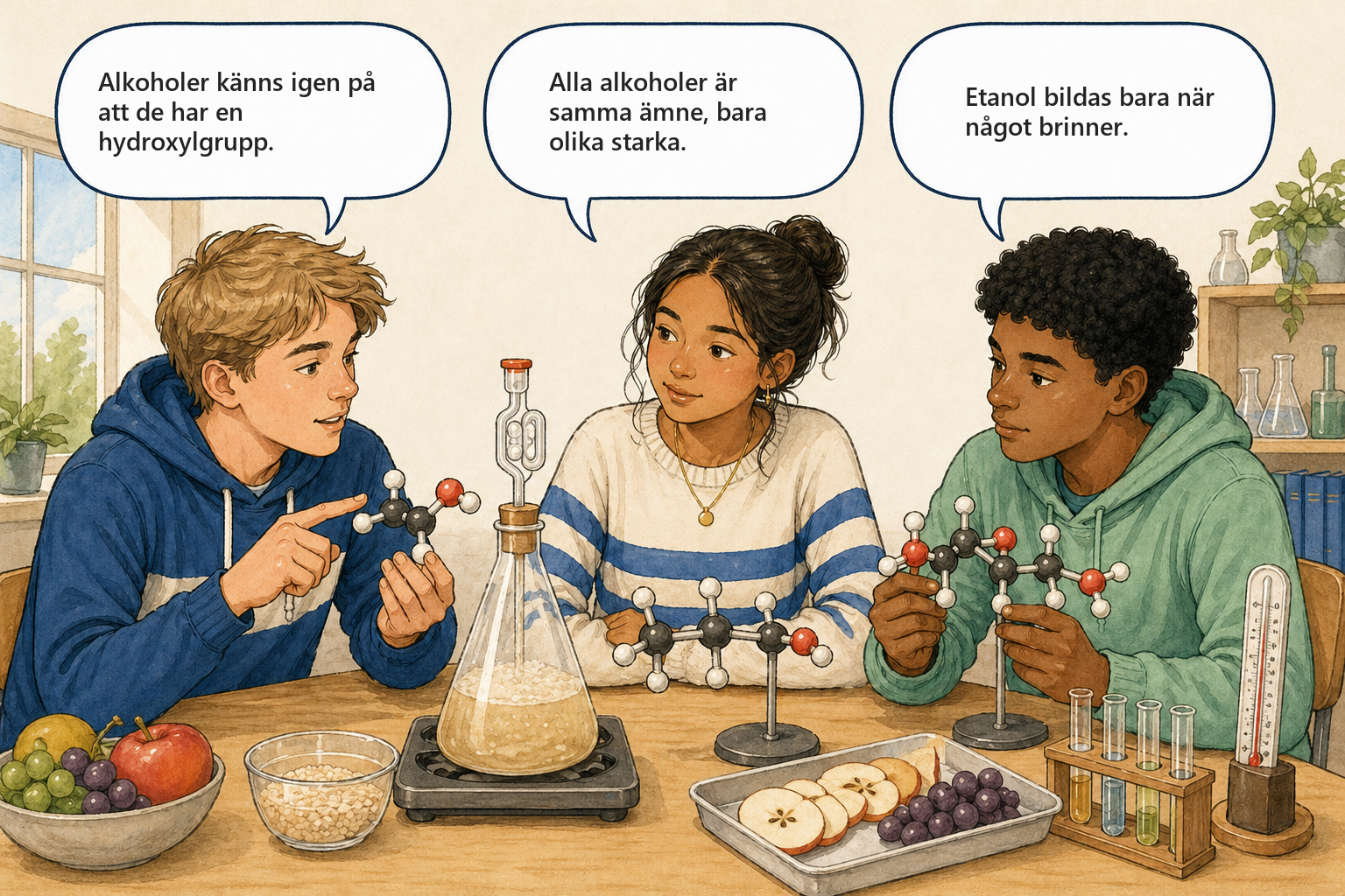 Concept cartoon — alkoholer: metanol vs etanol