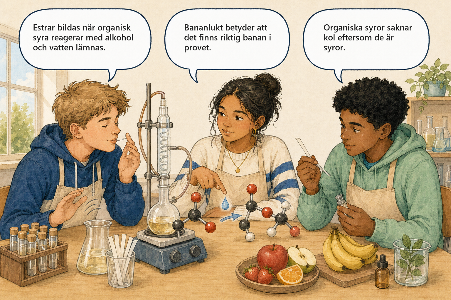 Concept cartoon — organiska syror och estrar, fruktdofter